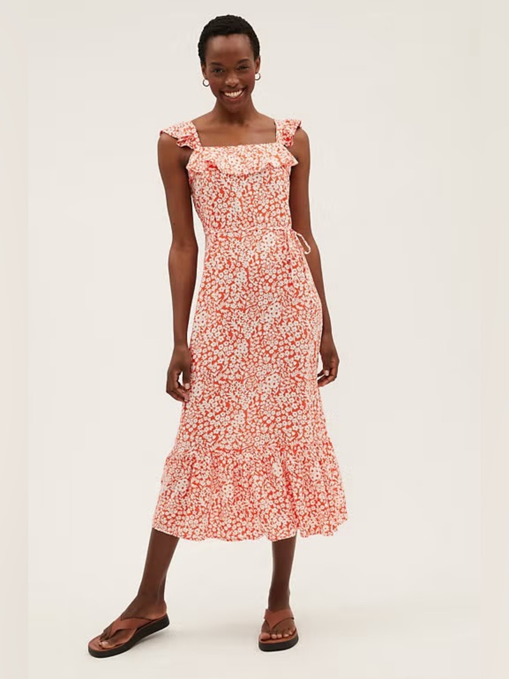 M&S Collection Floral Ruffle Midi Tea Dress
